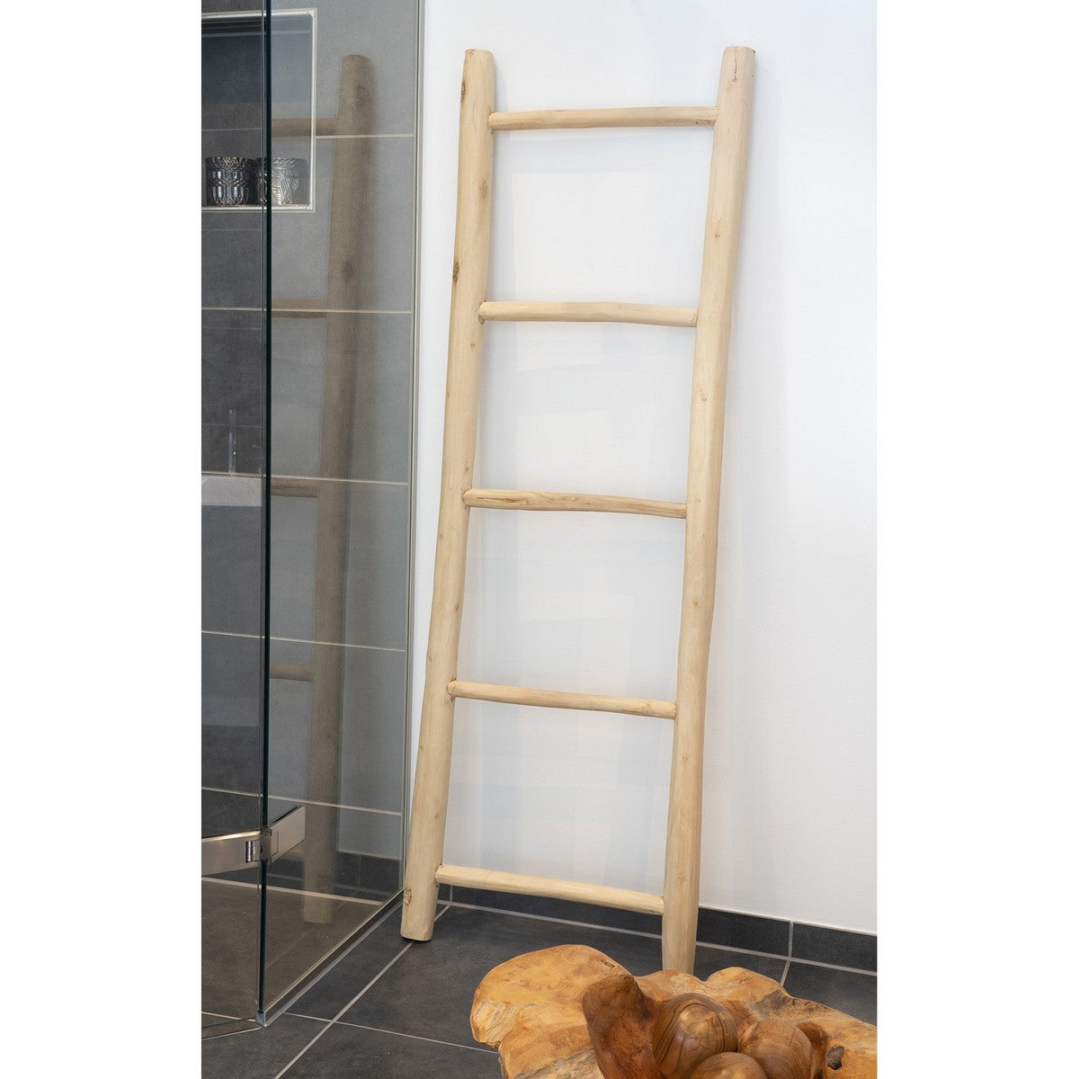 Scala Decorativa Porta Asciugamani Ladder, Marrone, Legno, 5x50x150 cm, Seven Design