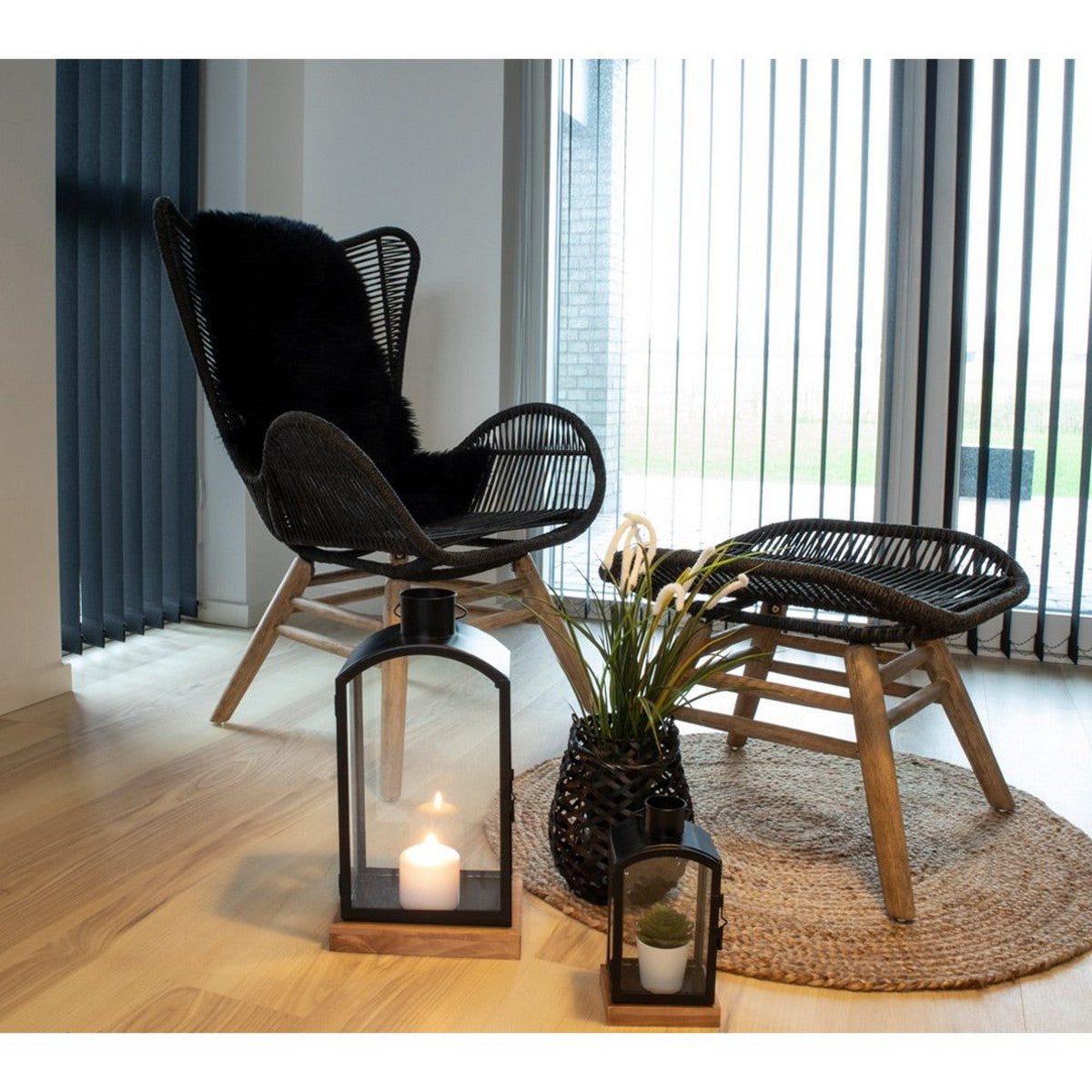 Tappeto Asimmetrico Lambskin, Nero, Vera Pelle di Agnello, 85x50x5 cm, Seven Design