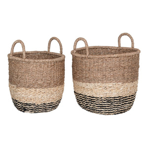 Set di 2 Cesti Portaoggetti Lima, Marrone,  	Erba Marina, 33x33x31 cm, Seven Design