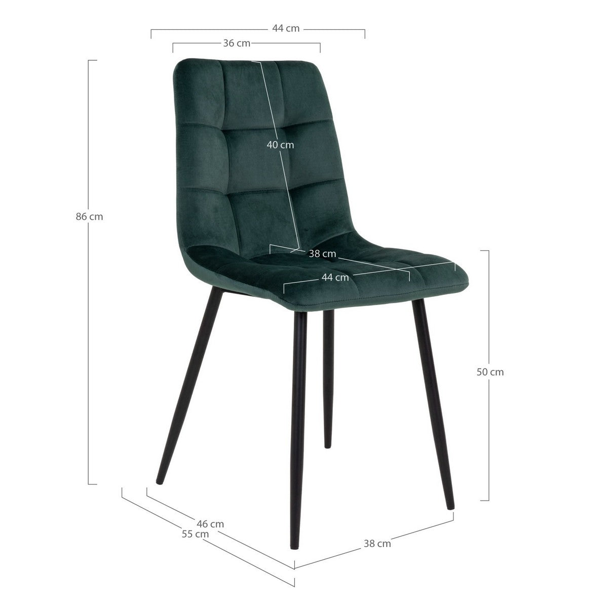 Set di 2 Sedie Middelfart, Verde, Velluto, 55x44x86 cm, Seven Design