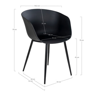 Set di 2 Sedie Roda, Nero, Plastica, 53x54,5x79 cm, Seven Design