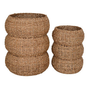 Set di 2 Cesti Portaoggetti Sarbas, Marrone,  	Erba Marina, 35x35x45 cm, Seven Design