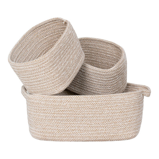 Set di 3 Cesti Portaoggetti Teixo, Beige, Cotone, 33x23x13 cm, Seven Design