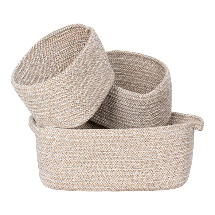 Set di 3 Cesti Portaoggetti Teixo, Beige, Cotone, 33x23x13 cm, Seven Design