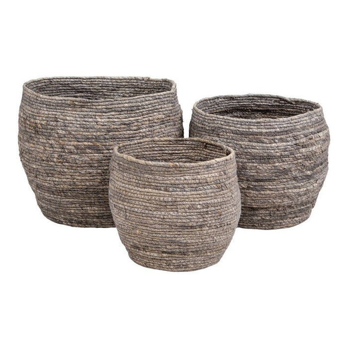 Set di 3 Cesti Portaoggetti Tivoli, Marrone, Foglie di Mais, 33x33x30 cm, Seven Design