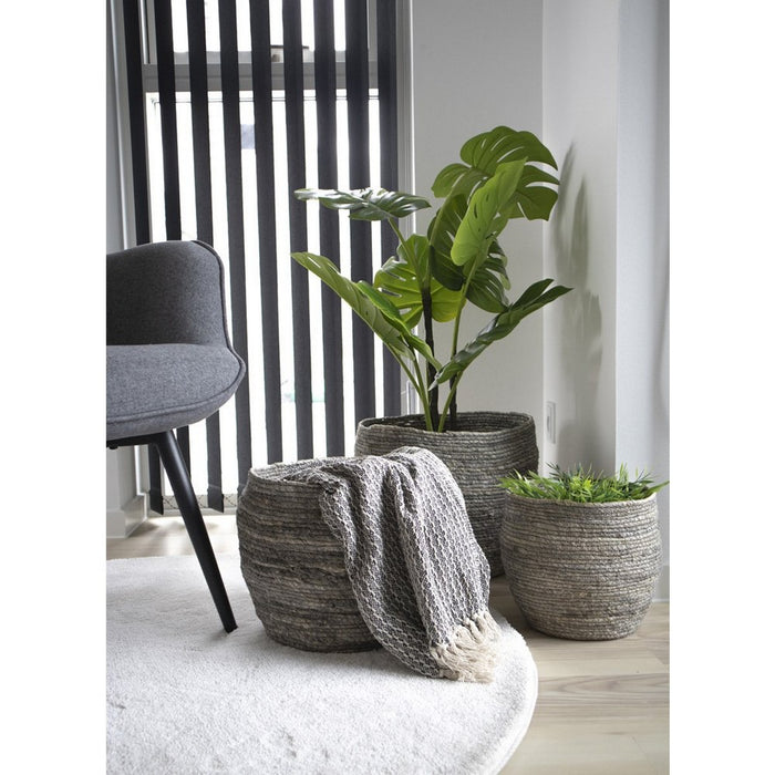 Set di 3 Cesti Portaoggetti Tivoli, Marrone, Foglie di Mais, 33x33x30 cm, Seven Design