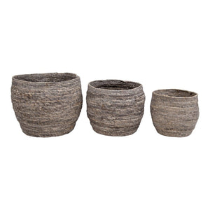 Set di 3 Cesti Portaoggetti Tivoli, Marrone, Foglie di Mais, 33x33x30 cm, Seven Design