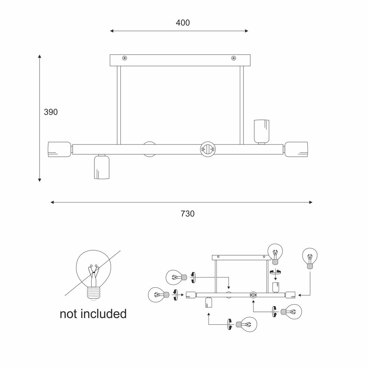 Lampada a Soffitto Astrid, Nero, Acciaio, 73x39x39 cm, Seven Design