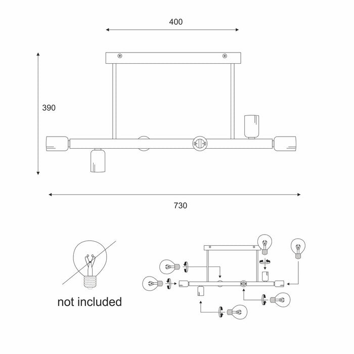Lampada a Soffitto Astrid, Nero, Acciaio, 73x39x39 cm, Seven Design