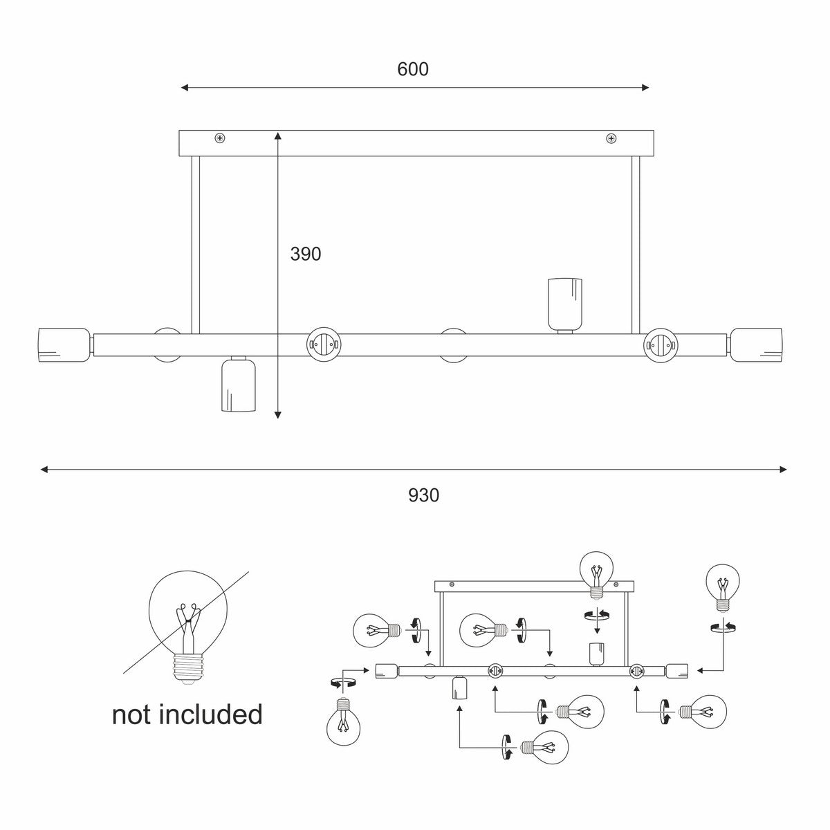 Lampada a Sospensione Astrid, Nero, Acciaio, 93x39x39 cm, Seven Design