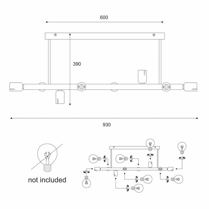 Lampada a Sospensione Astrid, Nero, Acciaio, 93x39x39 cm, Seven Design