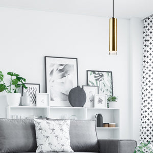 Lampada a Sospensione Diego, Oro, Acciaio, 8x8x100 cm, Seven Design