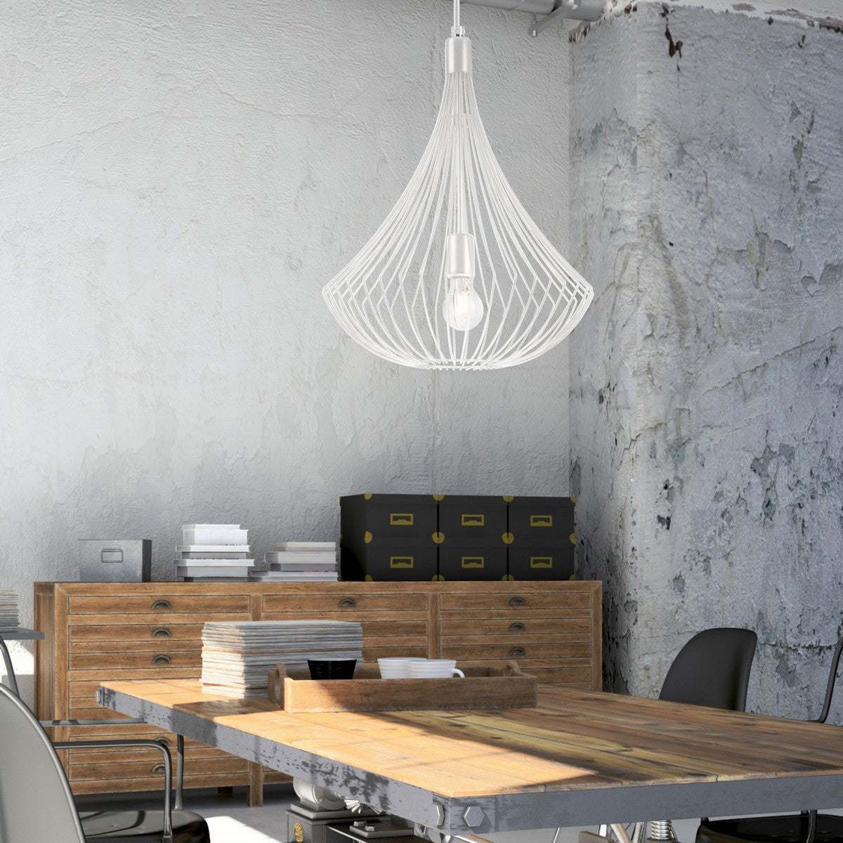 Lampada a Sospensione Balerina, Bianco, Acciaio, 38x38x90 cm, Seven Design