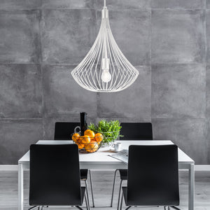 Lampada a Sospensione Balerina, Bianco, Acciaio, 38x38x90 cm, Seven Design