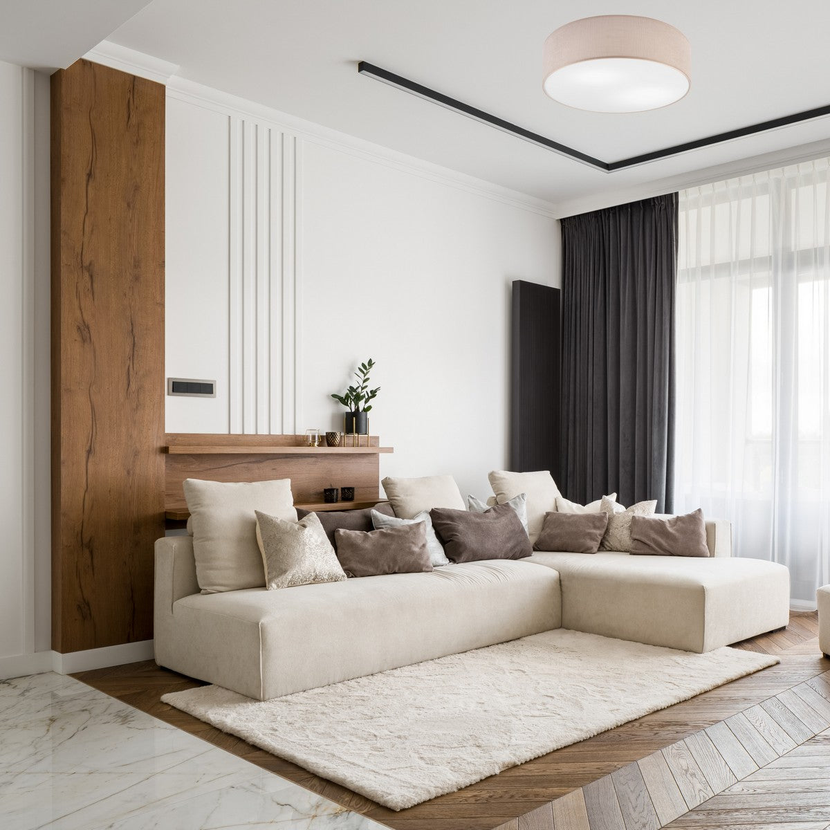 Lampada a Soffitto Vivian, Beige, Plastica, 45x45x13 cm, Seven Design