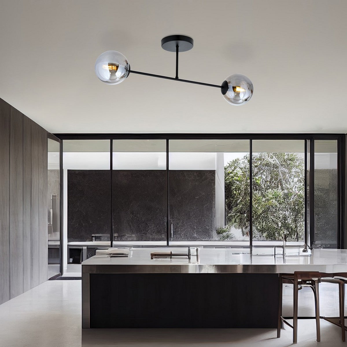 Lampada a Soffitto Aurora, Nero, Acciaio, 45x19x19 cm, Seven Design