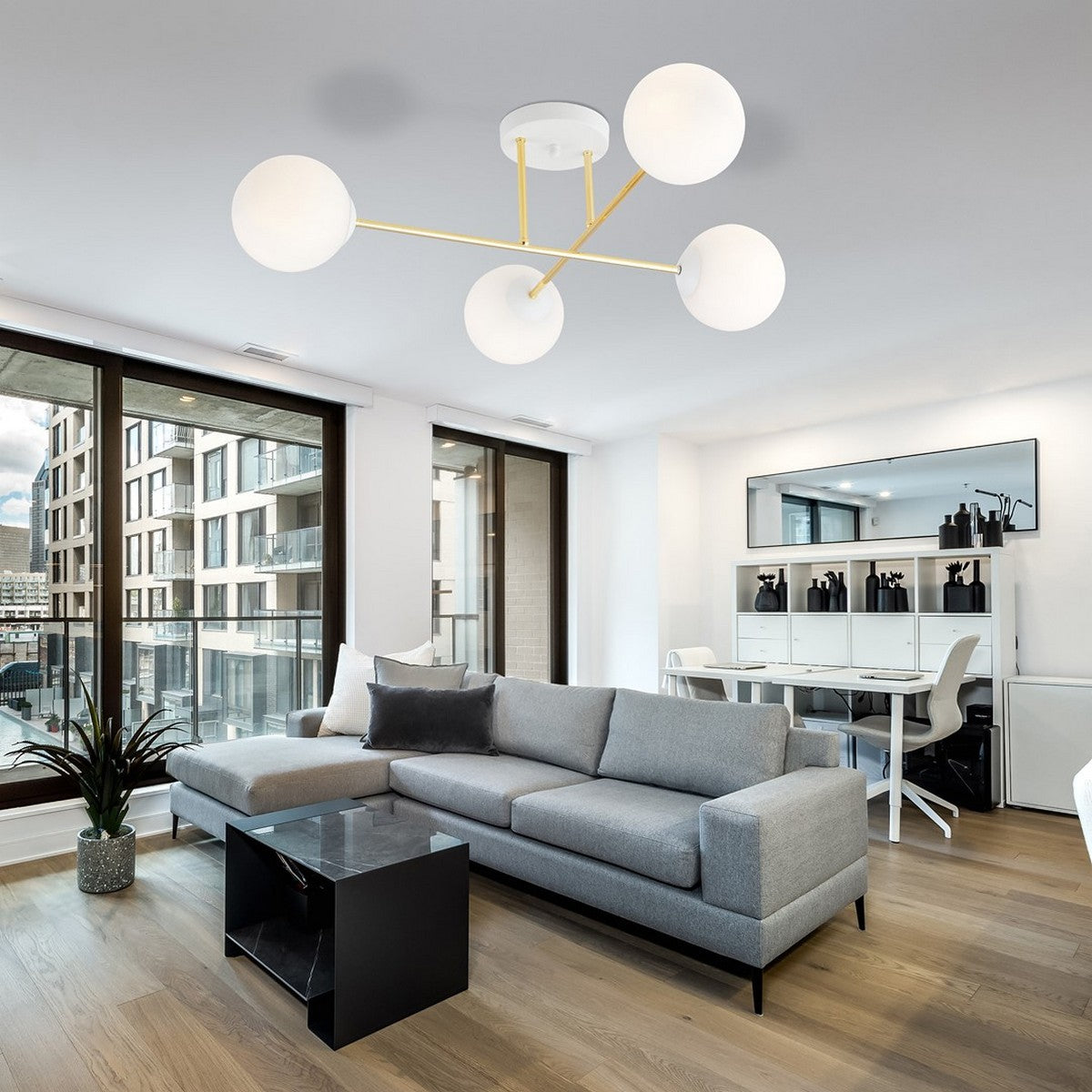 Lampada a Soffitto Magnum 3, Oro, Acciaio, 55x26x75 cm, Seven Design