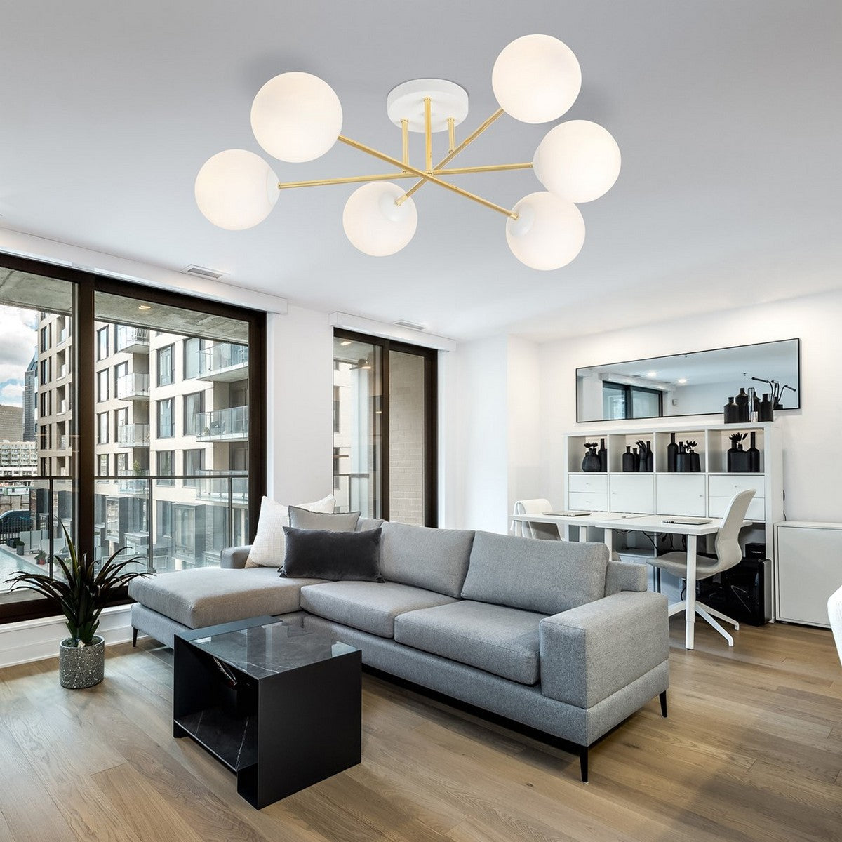 Lampada a Soffitto Magnum 4, Oro, Acciaio, 75x26x75 cm, Seven Design