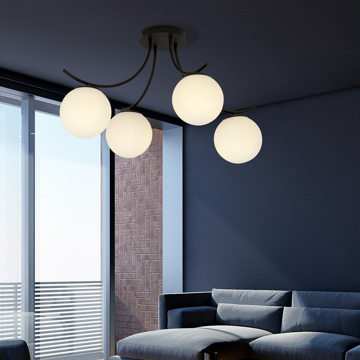 Lampada a Soffitto Boston 1, Nero, Acciaio, 70x37x65 cm, Seven Design