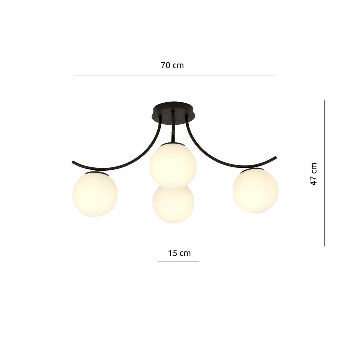 Lampada a Soffitto Boston 1, Nero, Acciaio, 70x37x65 cm, Seven Design