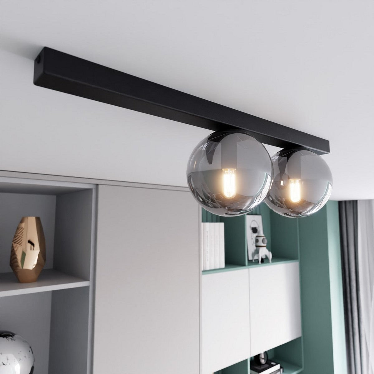 Lampada a Soffitto Fit 4, Nero, Acciaio, 60x17x14 cm, Seven Design