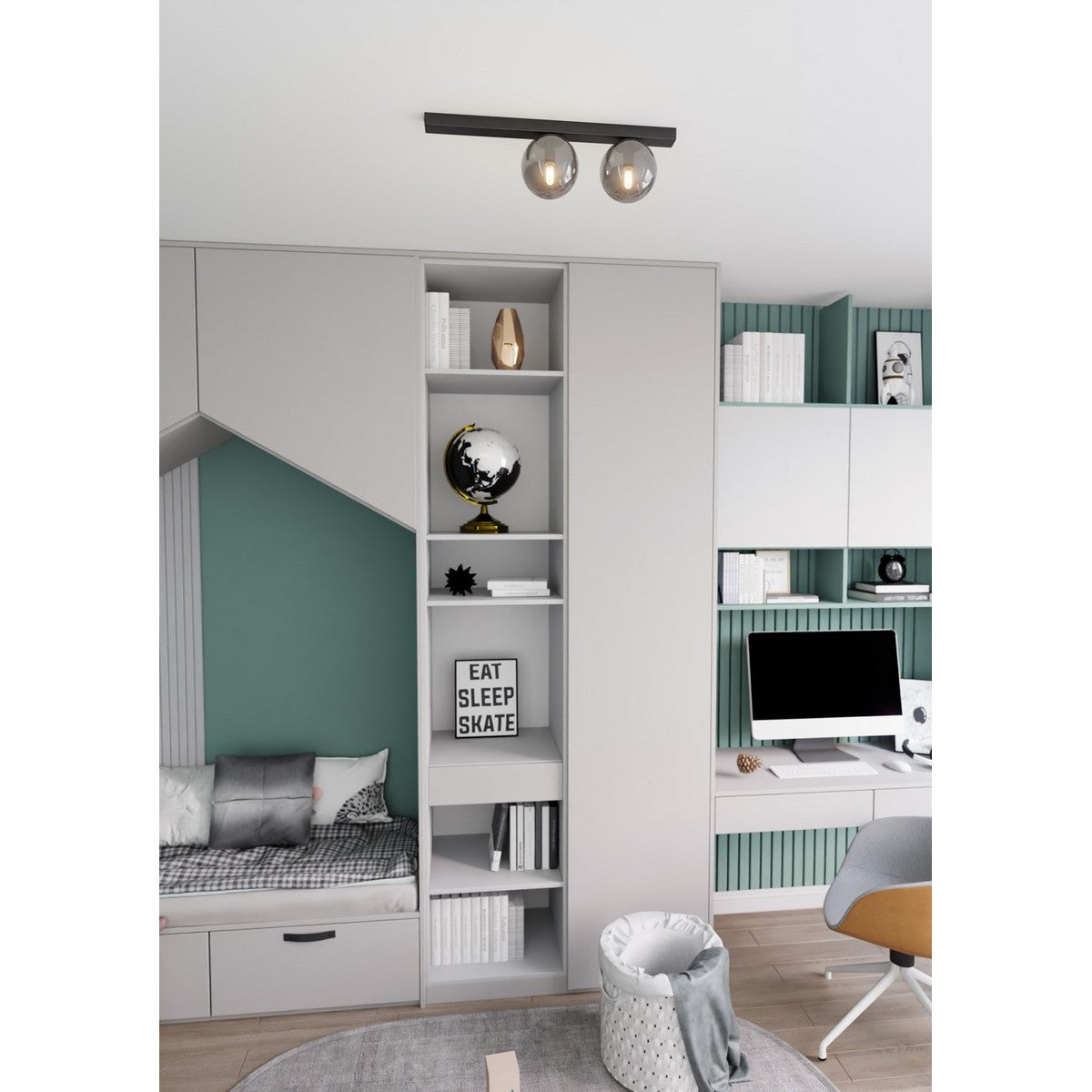 Lampada a Soffitto Fit 4, Nero, Acciaio, 60x17x14 cm, Seven Design