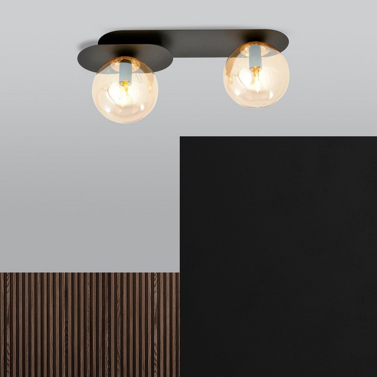 Lampada a Soffitto Plaza 7, Nero, Acciaio, 45x18x14 cm, Seven Design