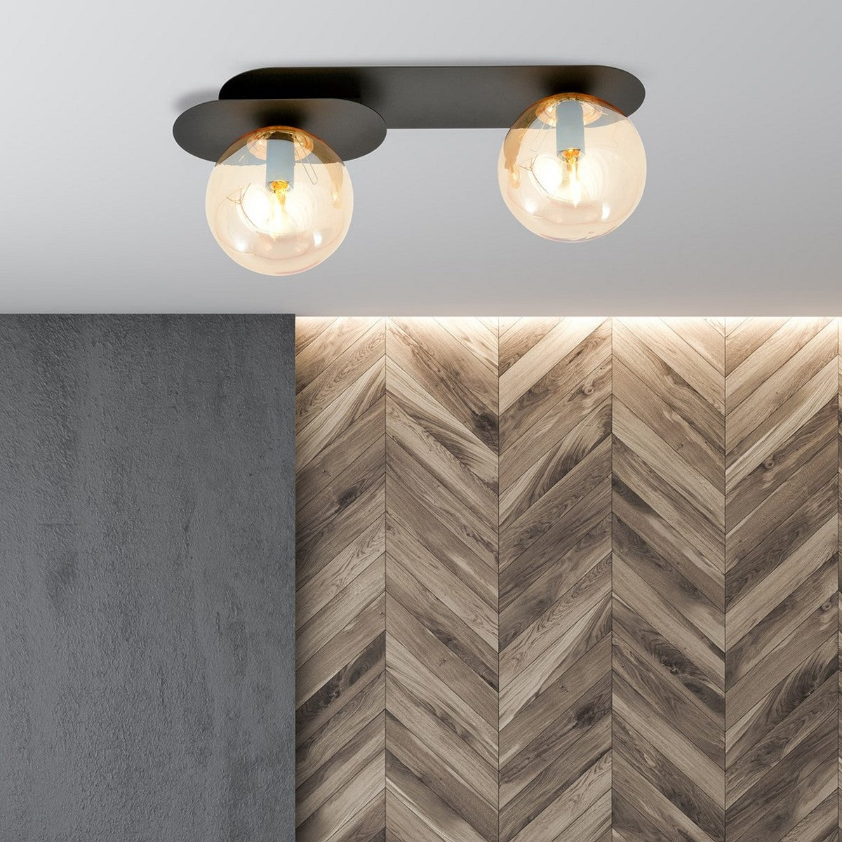 Lampada a Soffitto Plaza 7, Nero, Acciaio, 45x18x14 cm, Seven Design