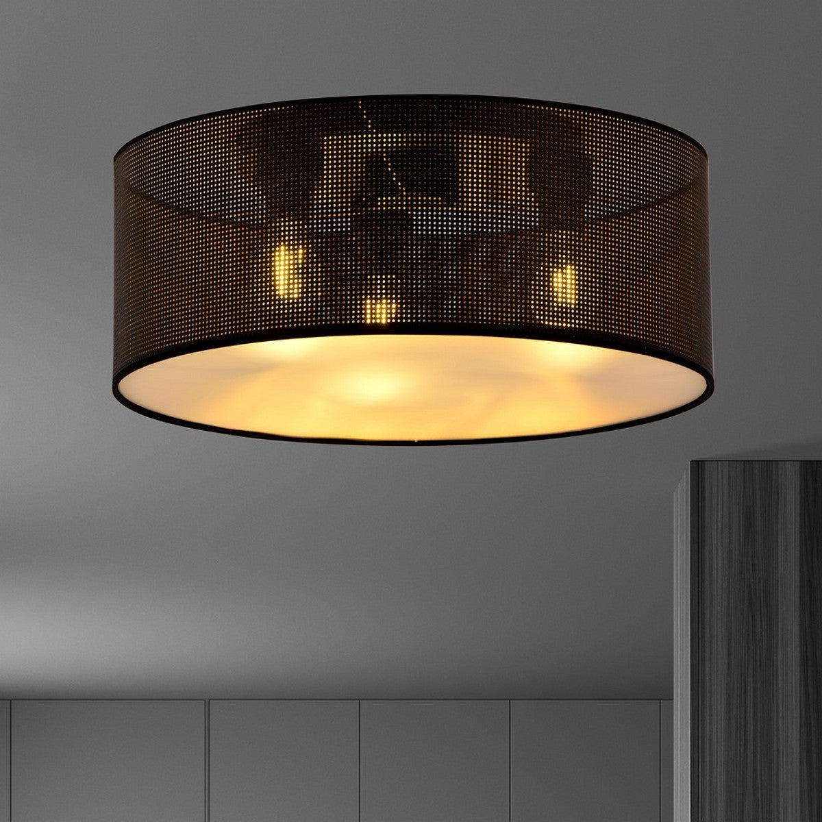 Lampada a Soffitto Aston, Nero, Acciaio, 50x20x50 cm, Seven Design