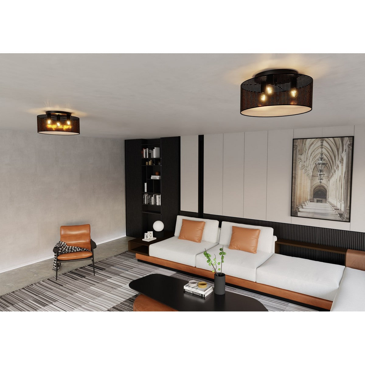 Lampada a Soffitto Aston, Nero, Acciaio, 50x20x50 cm, Seven Design