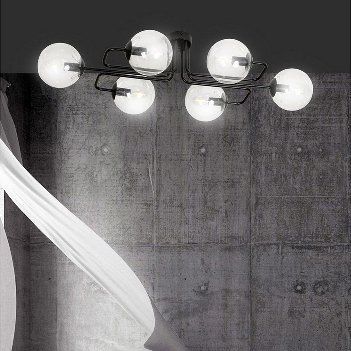 Lampada a Soffitto Brendi, Nero, Acciaio, 93x32x50 cm, Seven Design