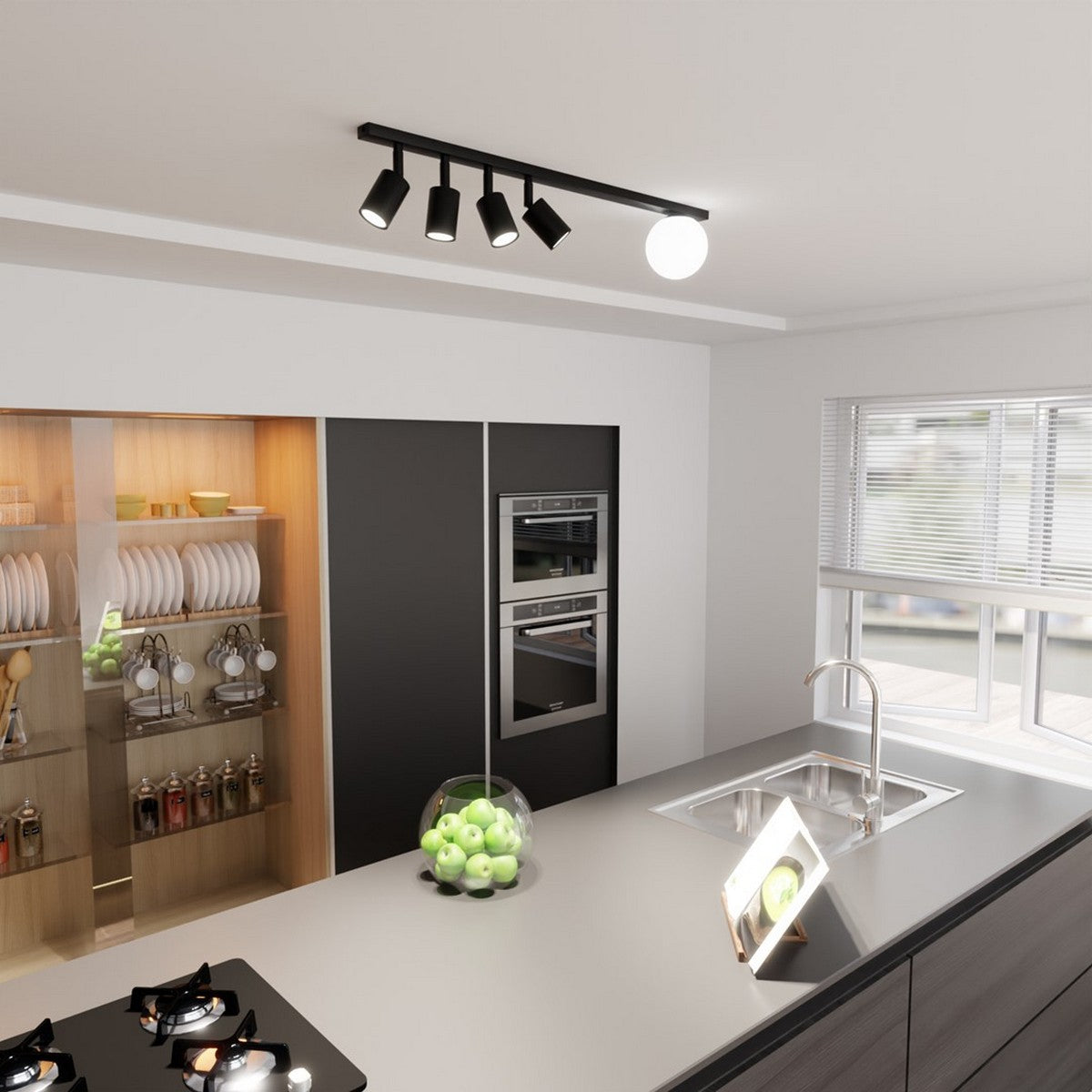 Lampada a Soffitto Baster, Nero, Acciaio, 90x17x14 cm, Seven Design