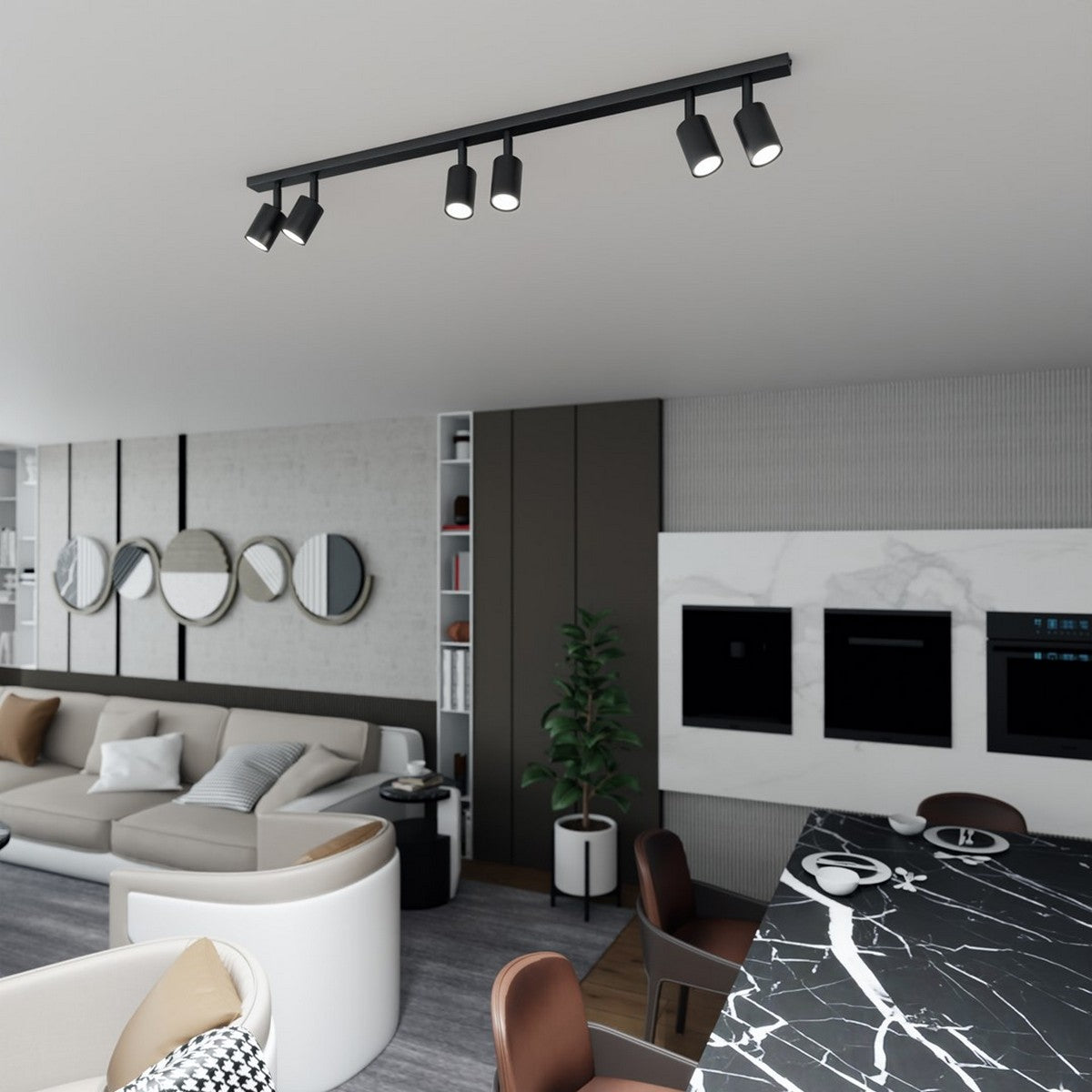 Lampada a Soffitto Flash 2, Nero, Acciaio, 116x14x4 cm, Seven Design