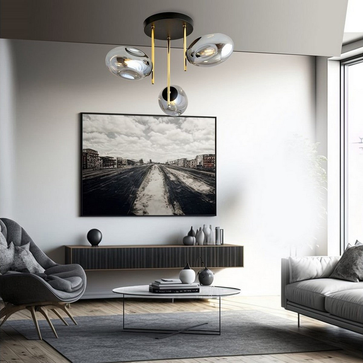 Lampada a Soffitto Fines, Oro, Acciaio, 58,5x40x12 cm, Seven Design