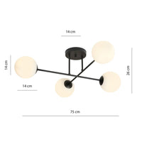 Lampada a Soffitto Roma 4, Nero, Acciaio, 55x26x75 cm, Seven Design