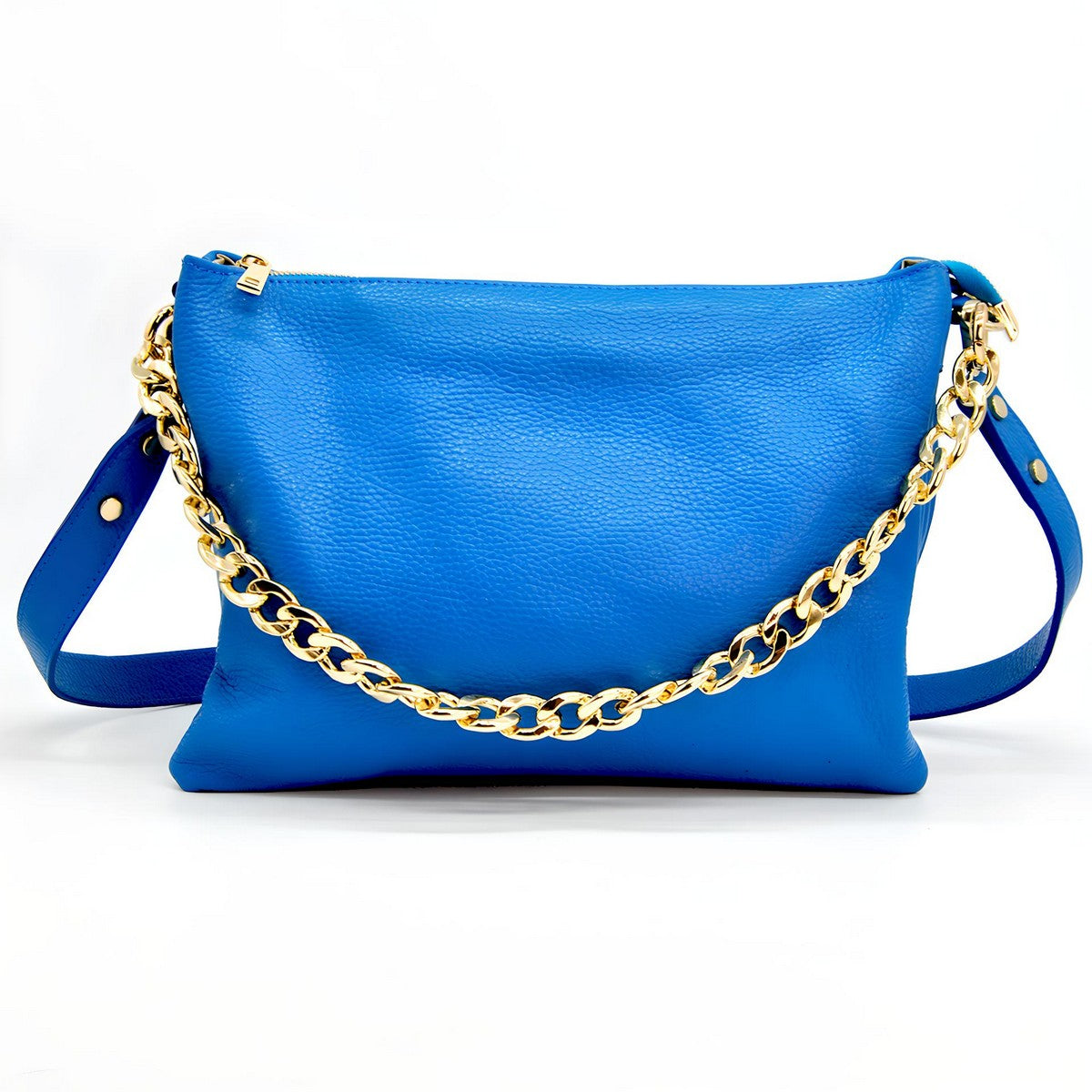 Borsa a Spalla Torino, Blu, Vera Pelle, 33x16x24 cm, Soteira