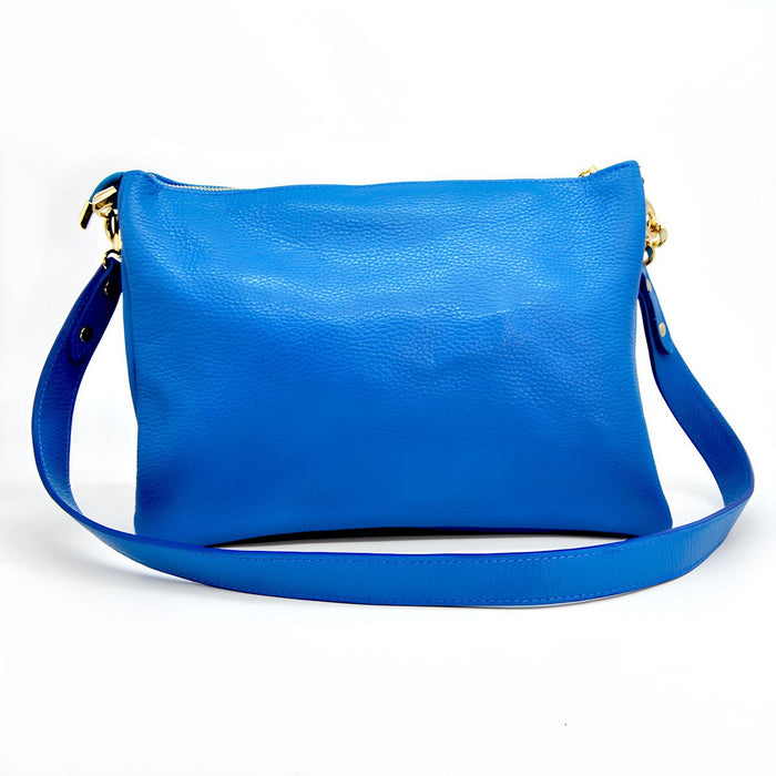 Borsa a Spalla Torino, Blu, Vera Pelle, 33x16x24 cm, Soteira