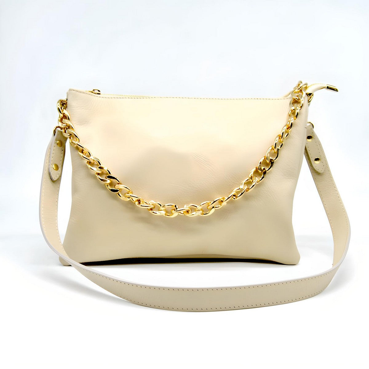 Borsa a Spalla Torino, Beige, Vera Pelle, 33x16x24 cm, Soteira