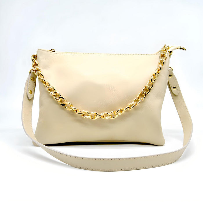 Borsa a Spalla Torino, Beige, Vera Pelle, 33x16x24 cm, Soteira