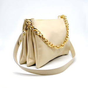 Borsa a Spalla Torino, Beige, Vera Pelle, 33x16x24 cm, Soteira