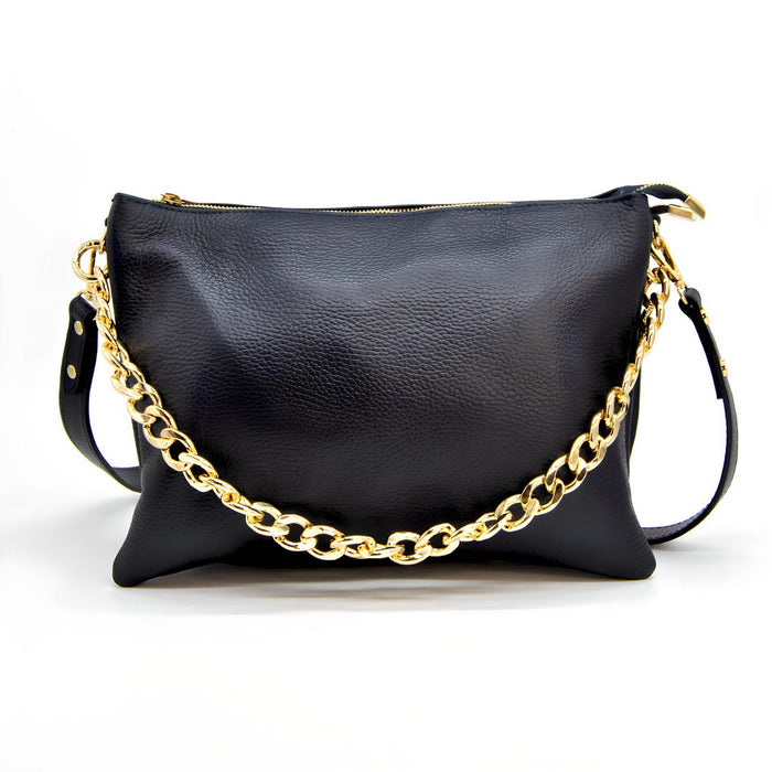 Borsa a Spalla Torino, Nero, Vera Pelle, 33x16x24 cm, Soteira