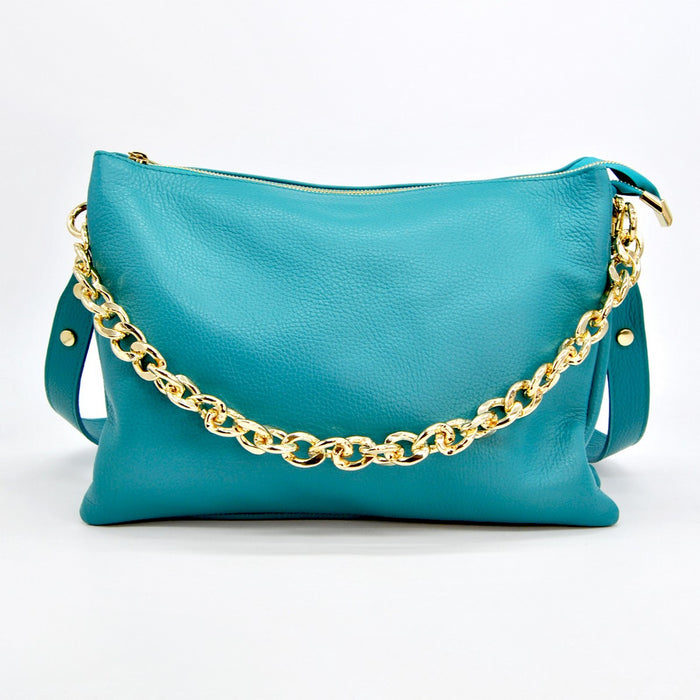 Borsa a Spalla Torino, Verde, Vera Pelle, 33x16x24 cm, Soteira