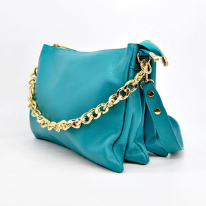 Borsa a Spalla Torino, Verde, Vera Pelle, 33x16x24 cm, Soteira