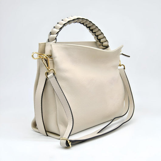 Borsa a Spalla Bari, Beige, Vera Pelle, 31x12,5x25 cm, Soteira