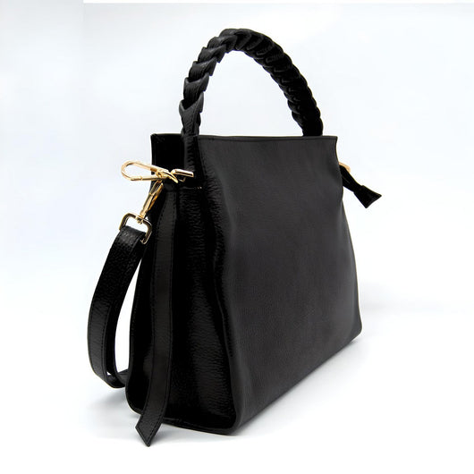 Borsa a Spalla Bari, Nero, Vera Pelle, 31x12,5x25 cm, Soteira