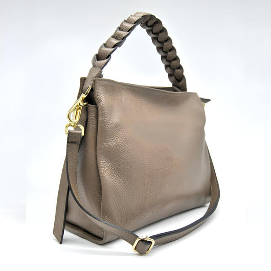 Borsa a Spalla Bari, Tortora, Vera Pelle, 31x12,5x25 cm, Soteira