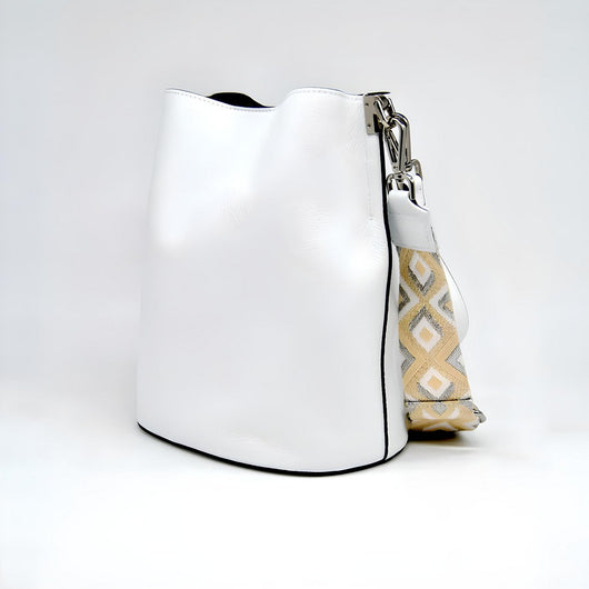 Borsa a Tracolla Venezia, Bianco, Vera Pelle, 24x16,5x27,5 cm, Soteira