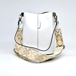Borsa a Tracolla Venezia, Bianco, Vera Pelle, 24x16,5x27,5 cm, Soteira