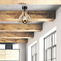 Lampada a Soffitto Lando, Marrone, Legno, 21x21x25 cm, Seven Design