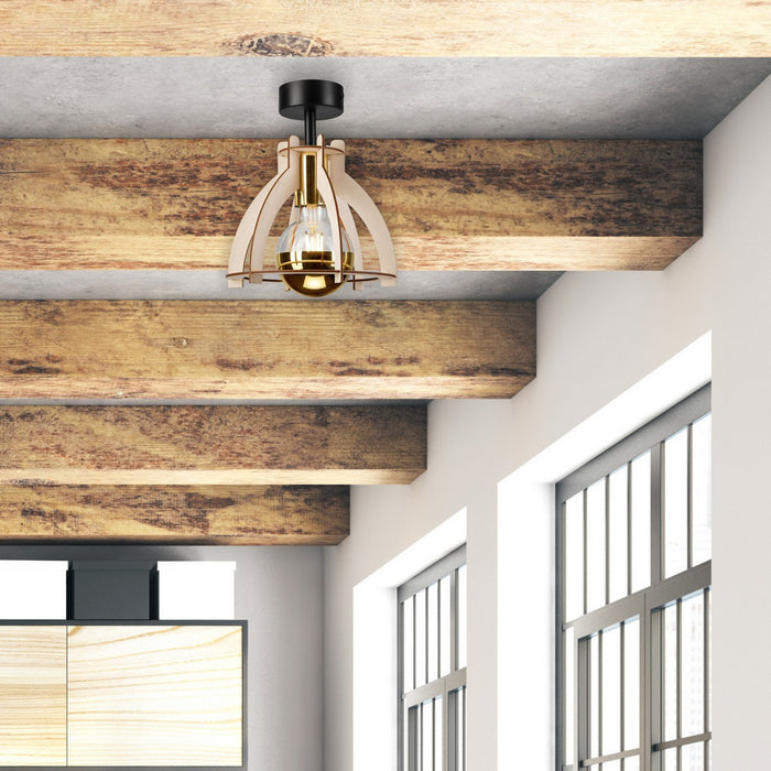 Lampada a Soffitto Lando, Marrone, Legno, 21x21x25 cm, Seven Design